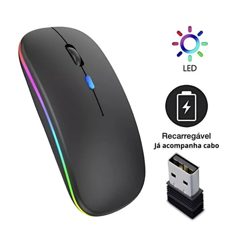 Mouse Wireless Recarregável Led Rgb 2.4 Ghz Sem Fio